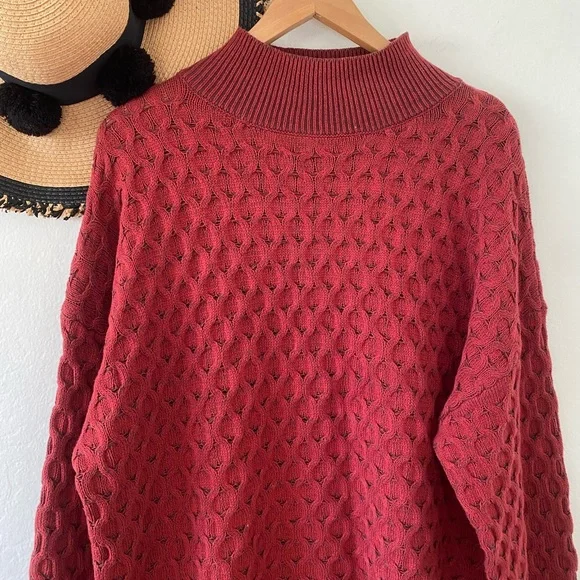 Knox Rose Red Cozy Chunky Knit Oversized Mock Turtleneck Sweater NWT - Picture 7 of 11
